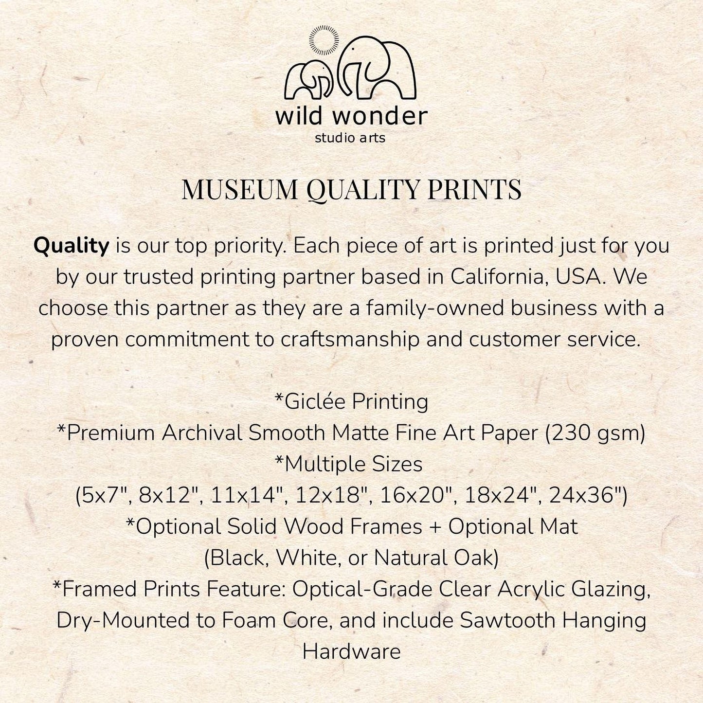 The image is a text-based collage that provides information about the quality of prints from a printing partner.