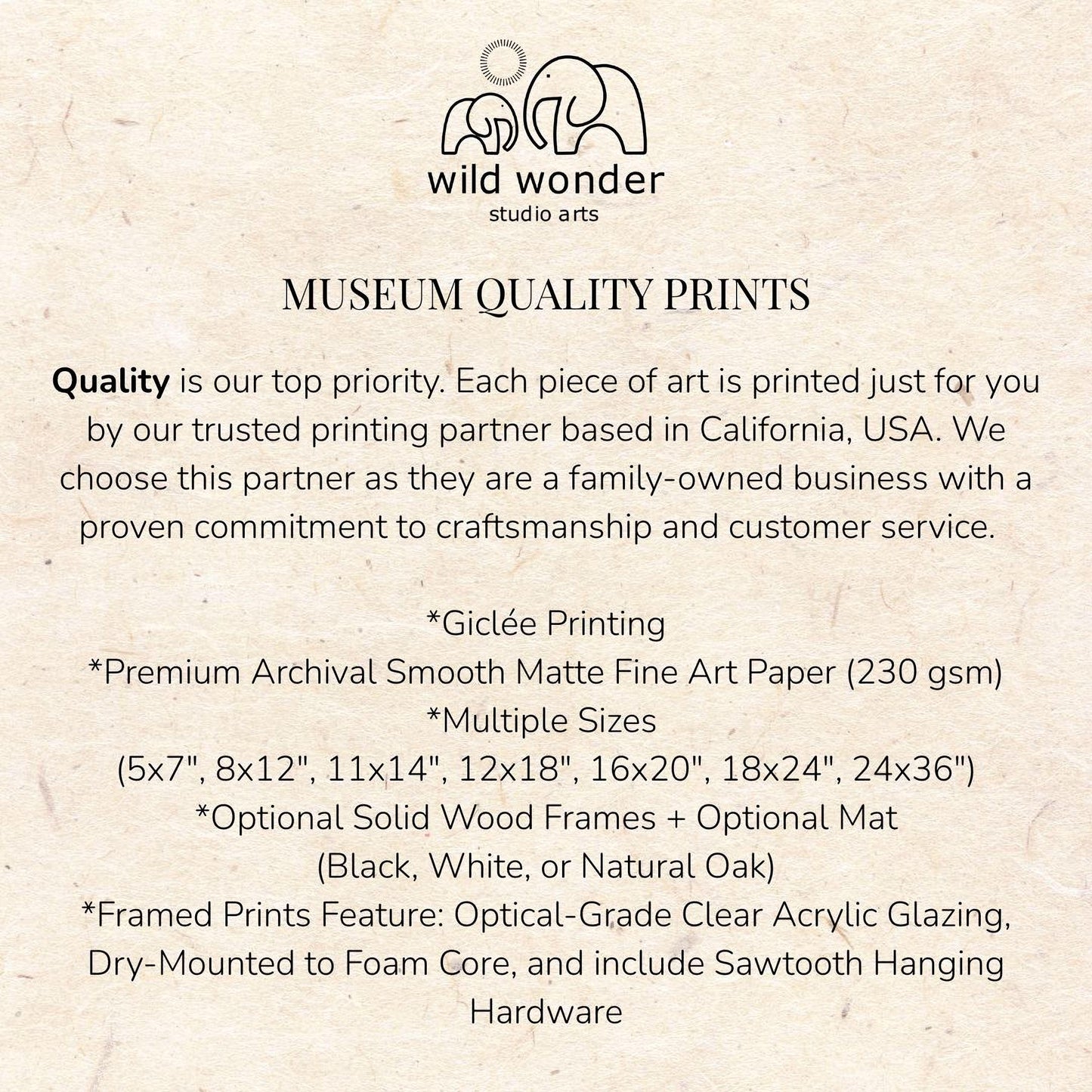 The image is a text-based collage that provides information about the quality of prints from a printing partner.